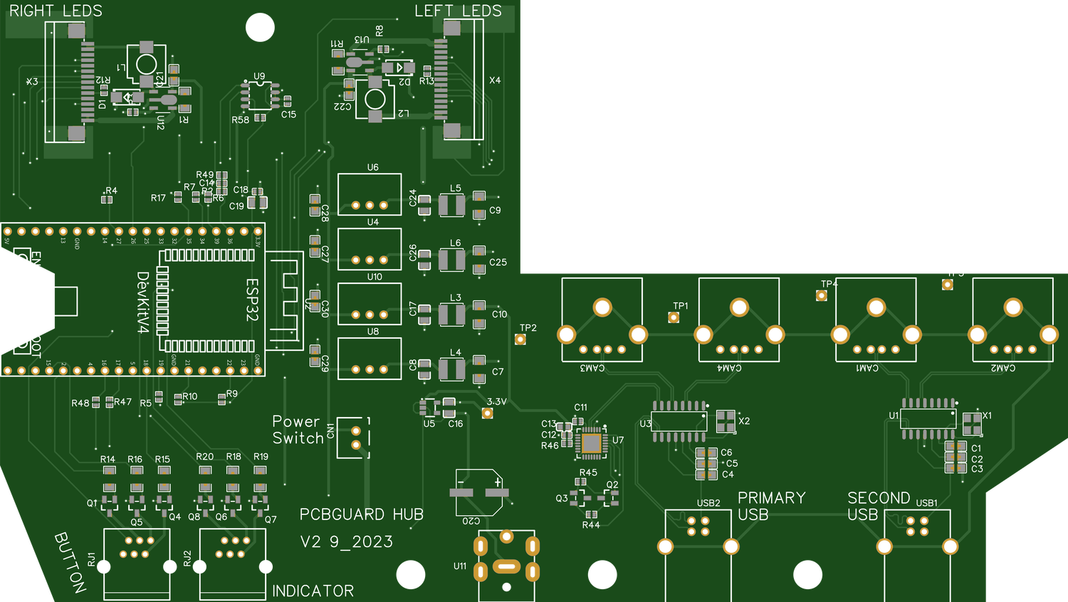High-resolution render of an assembled circuit board showing individual components and silkscreen